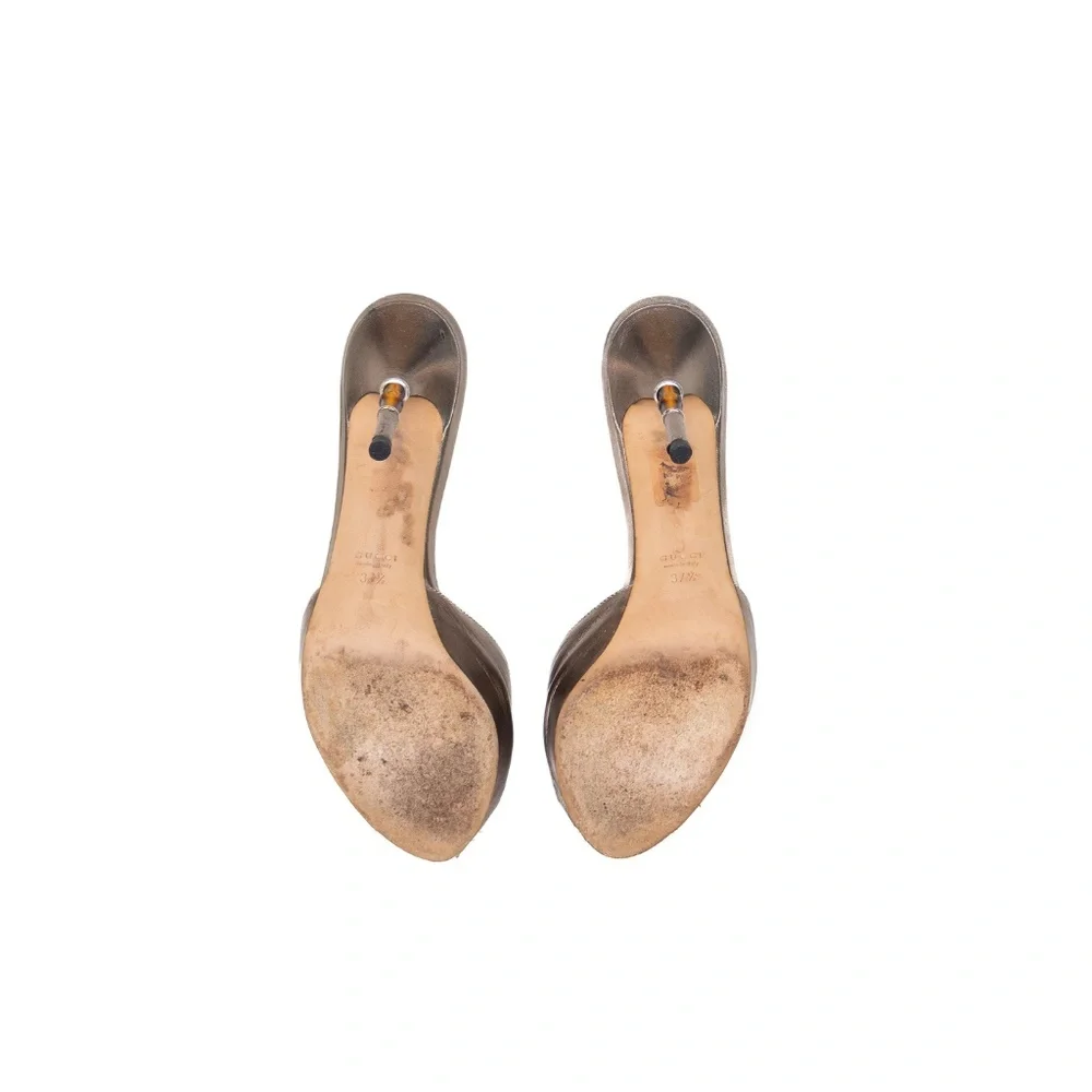 Gucci Metallic Bronze Leather Bamboo‎ Heel Mules – Size 37.5 / US 7.5 - Picture 7 of 8